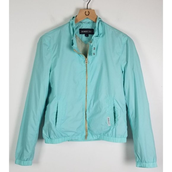 Members Only Women's Sz. M Turquoise Zip Up Nylon Jacket W/ Back Zipper Pocket - Picture 1 of 9